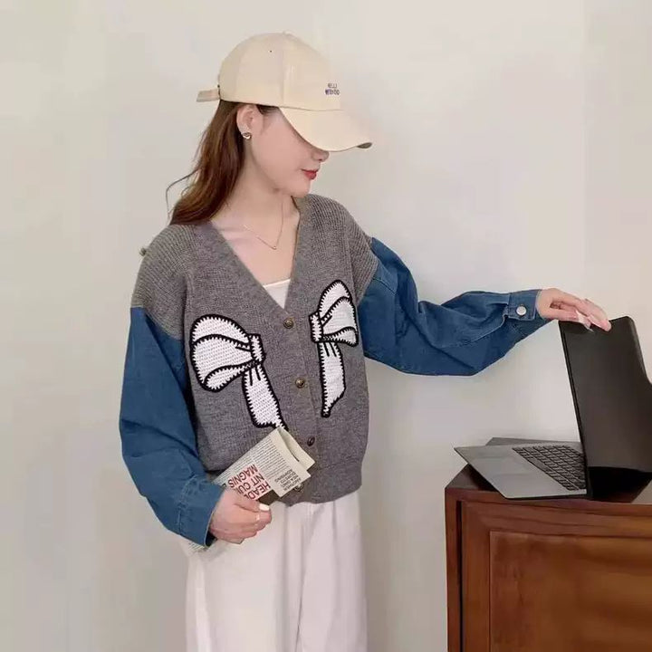 Damen Modischer Cardigan mit dekorativer Schleifenstickerei Drune