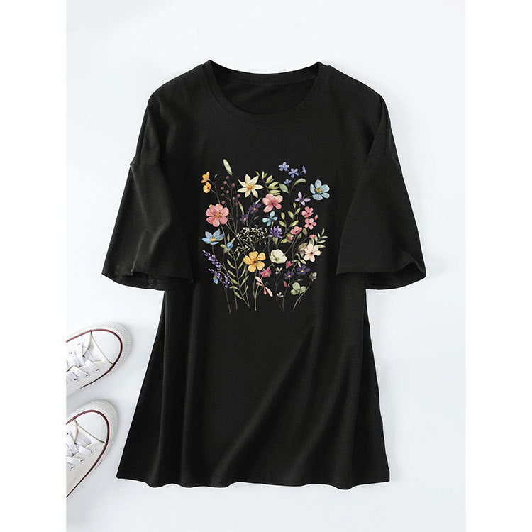 Damen lässiges Sommerblusenshirt mit floralem Druck Drune