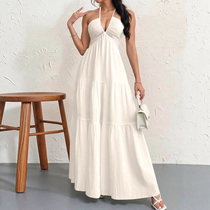 Damen Maxikleid mit tiefem V-Ausschnitt und luftiger Silhouette Drune