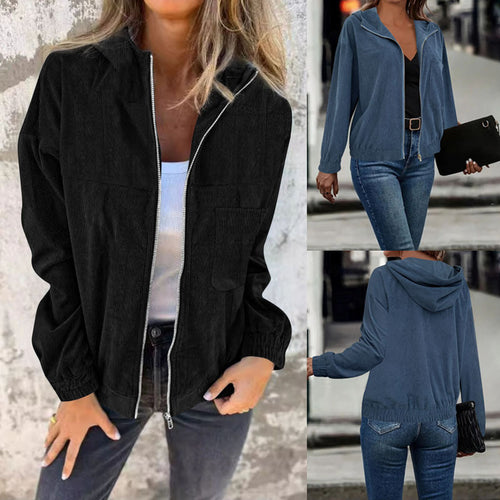 Damen cropped Kapuzenjacke aus hochwertigem Cordstoff mit praktischen Taschen und elastischen Bündchen Drune