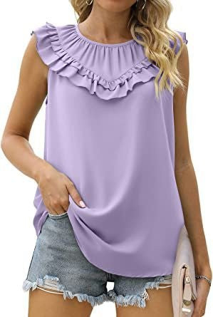Damen leichtes Rüschenshirt mit elegantem Rundhalsausschnitt Drune