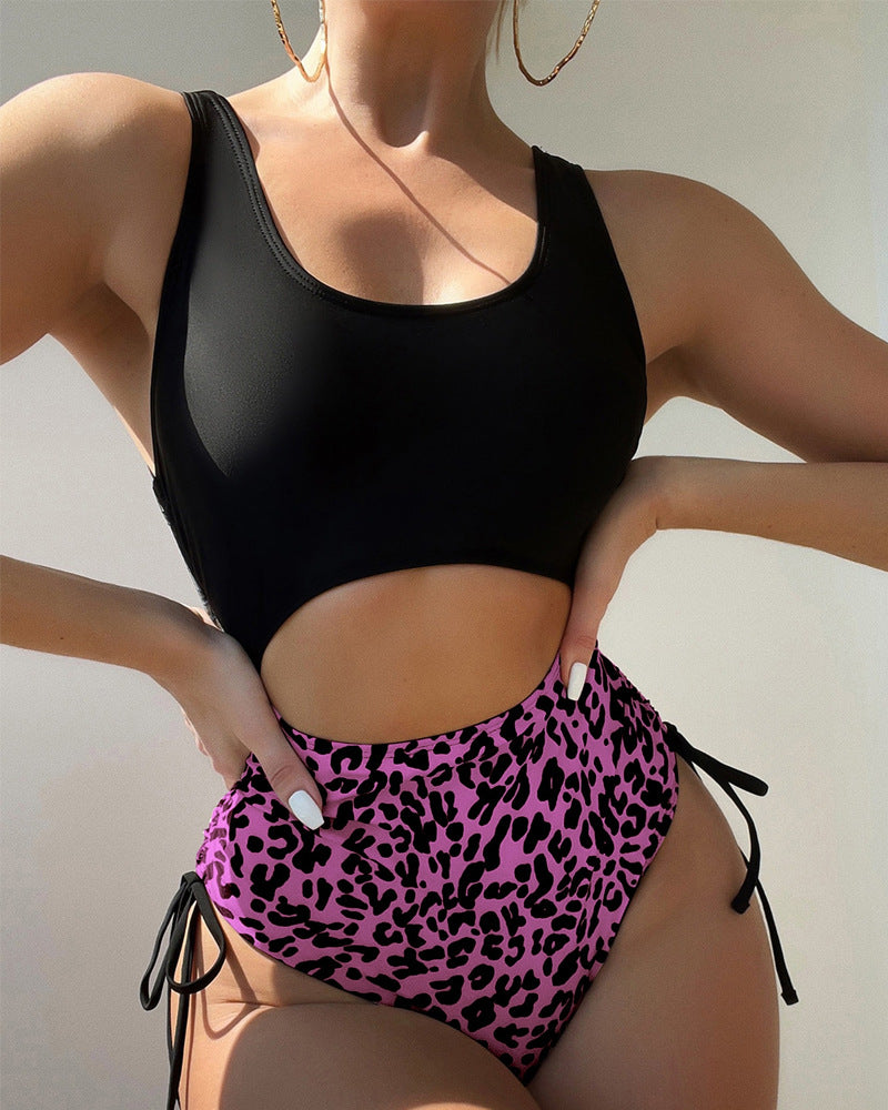 Damen Einteiler Badeanzug mit modischem Cut-Out und eleganter Leoprint-Details Drune