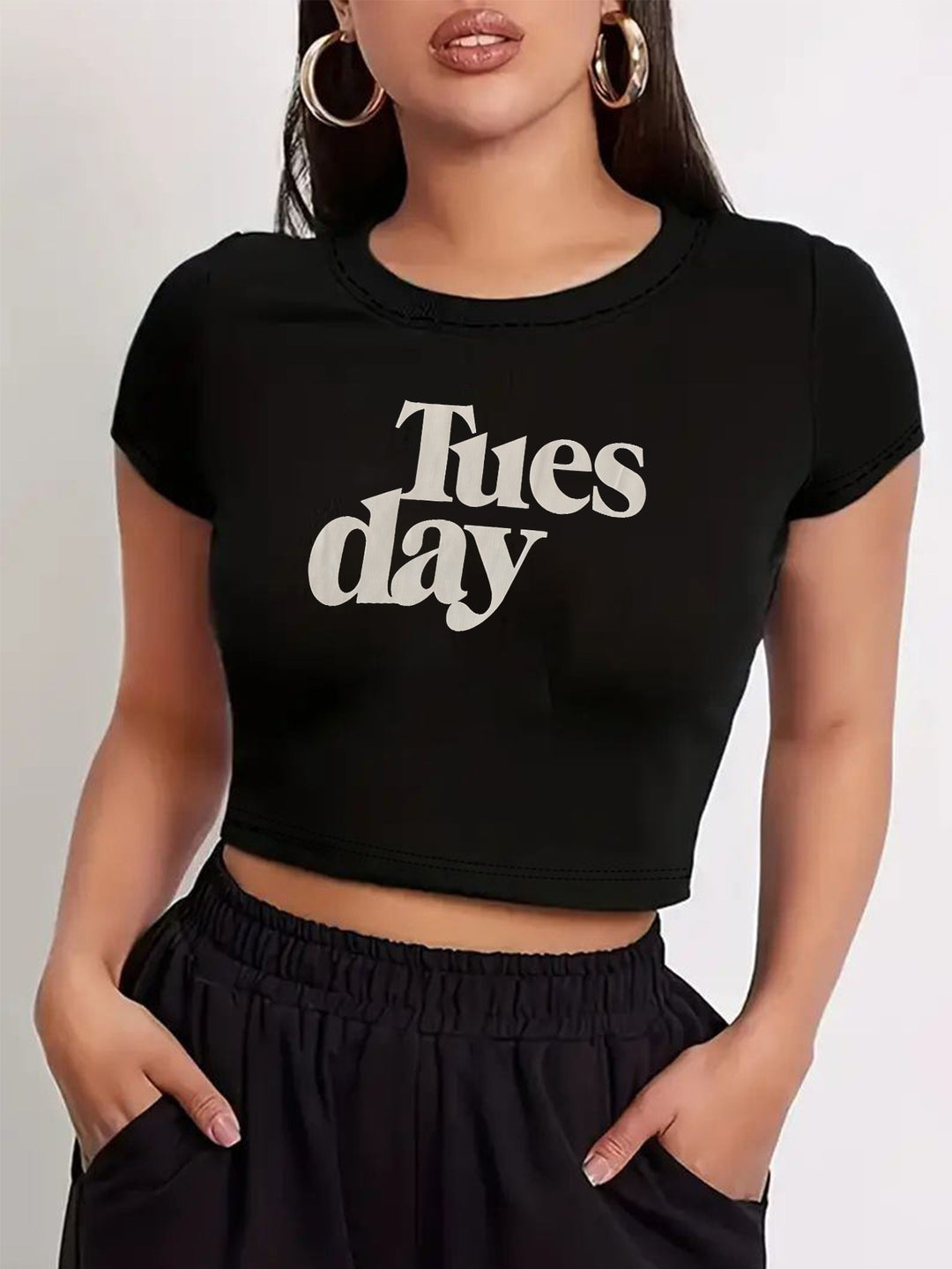 Damen Crop-T-Shirt mit inspirierendem Statementdruck Drune