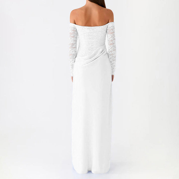 Damen Elegantes Hochzeitskleid mit schulterfreiem Ausschnitt und Spitzenärmeln Drune