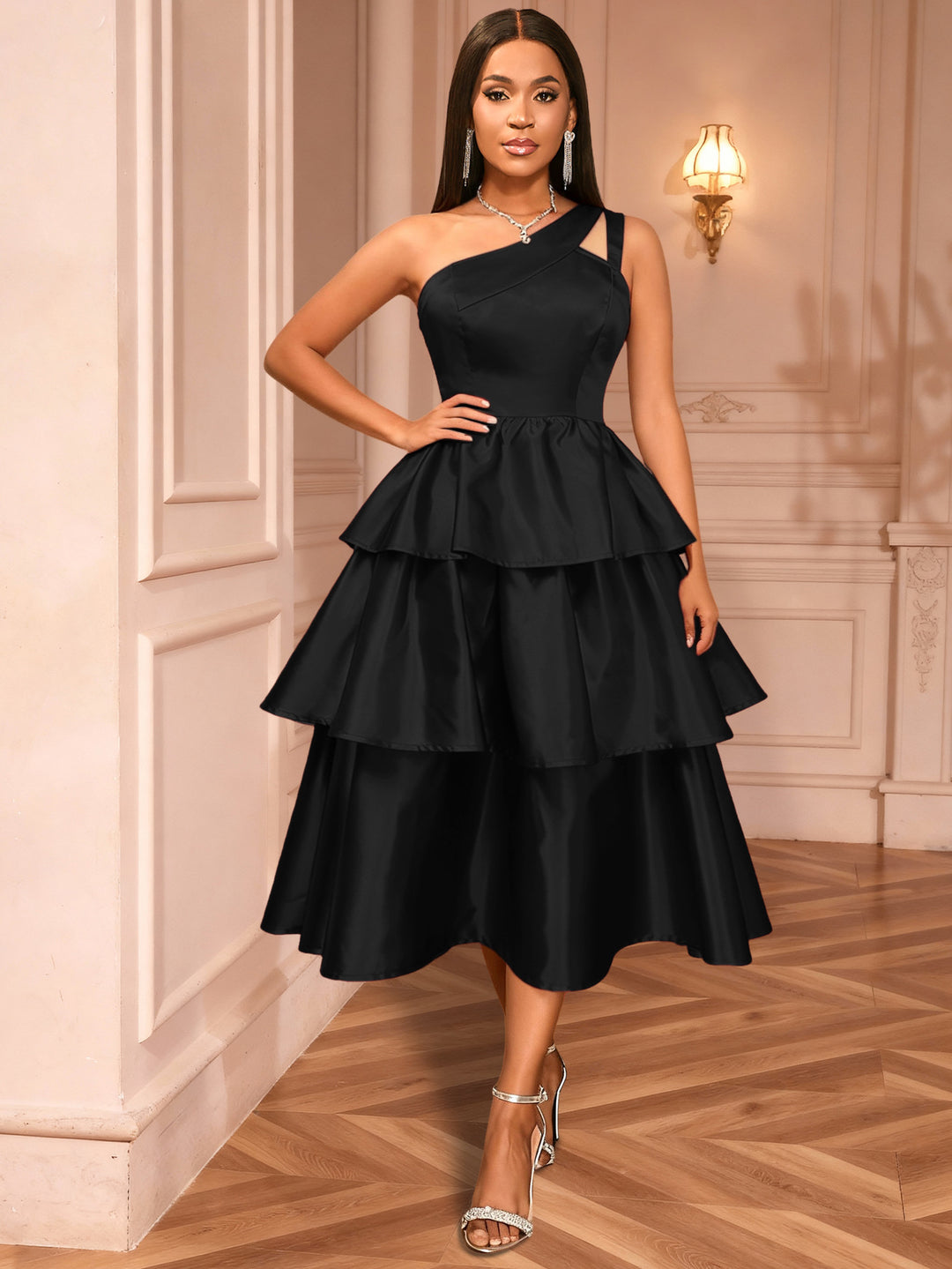 Damen festliches Wickelkleid mit voluminösem Rüschendesign Drune