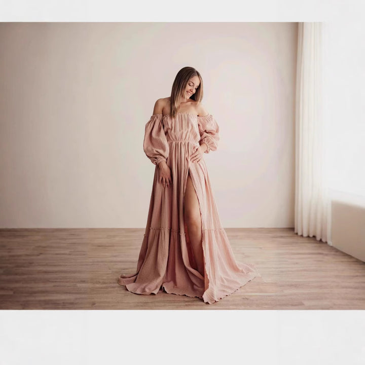 Damen Bohemian Off-Shoulder Maxi Kleid Drune