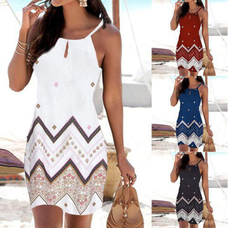 Damen Sommerliches Minikleid mit raffiniertem Tribal-Print und verstellbaren Trägern Drune
