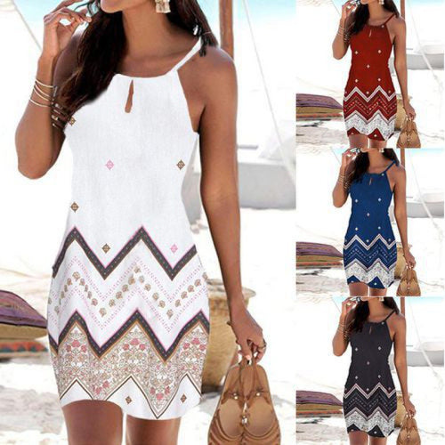 Damen Sommerliches Minikleid mit raffiniertem Tribal-Print und verstellbaren Trägern Drune