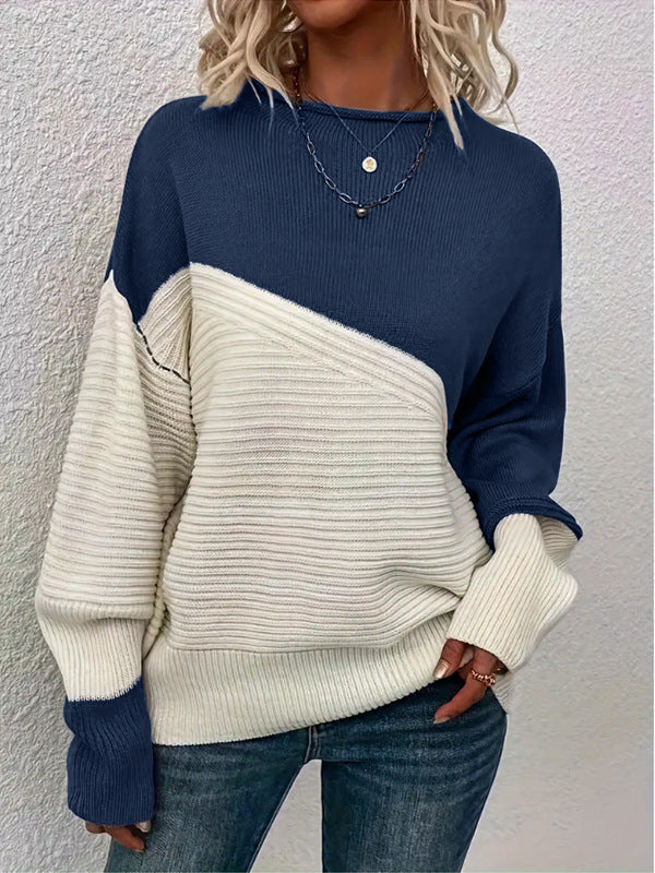 Damen Grobstrickpullover mit modernem Farbblock-Design und lockerer Passform Drune