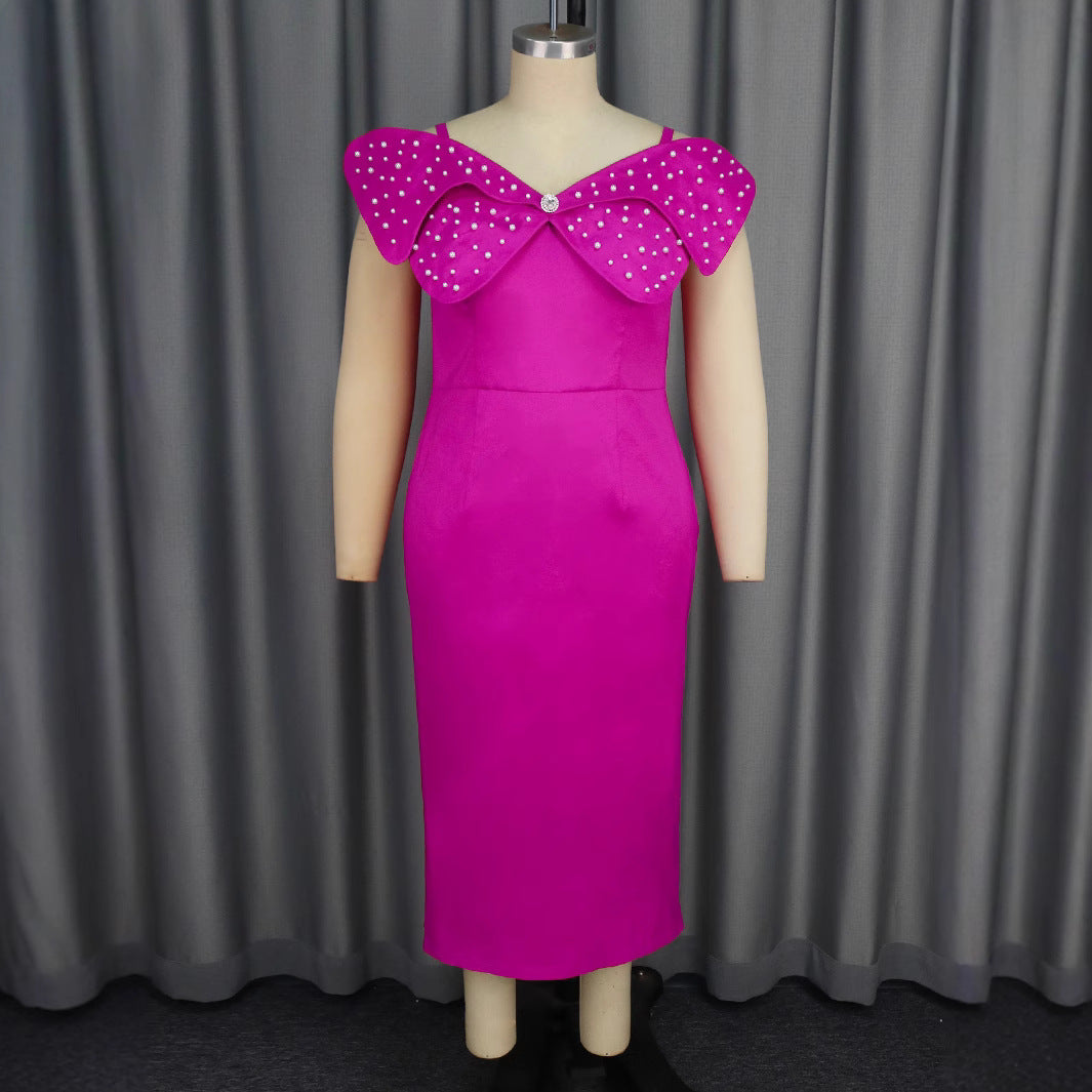Damen Elegantes Abendkleid mit voluminösen Schleifenärmeln und funkelnden Strassakzenten Drune