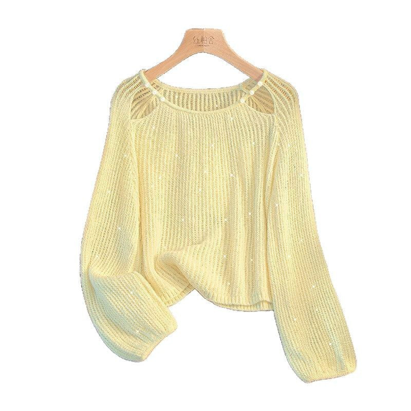 Damen lässiger Pullover mit Off-Shoulder Design und funkelnden Details Drune