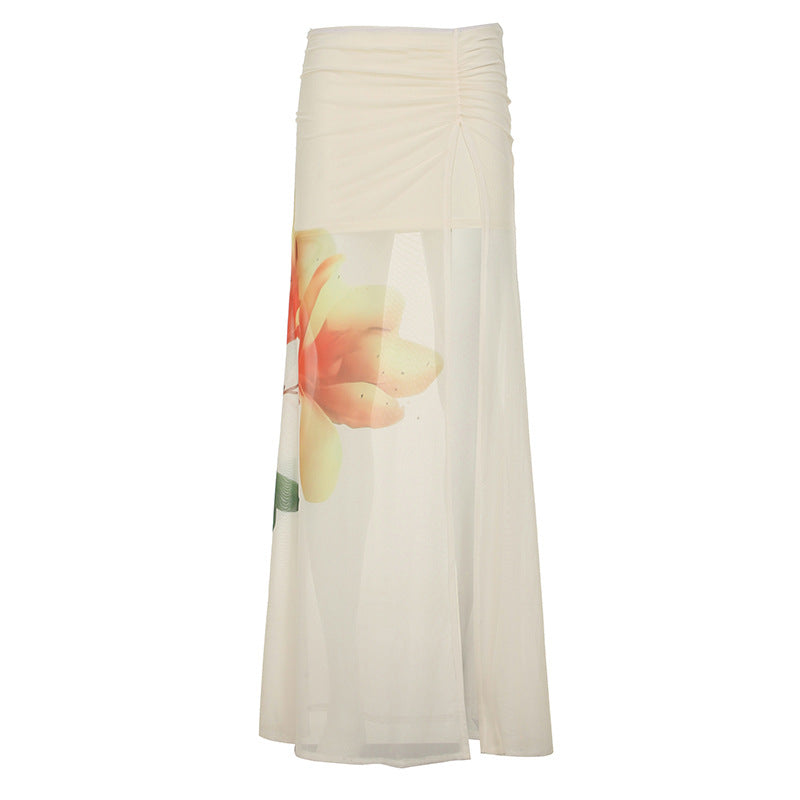 Damen Gewebter Maxirock mit floralem Muster und eleganter Raffung Drune