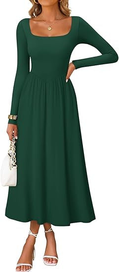 Damen Elegantes Midi-Kleid mit Quadratausschnitt und langen Ärmeln Drune