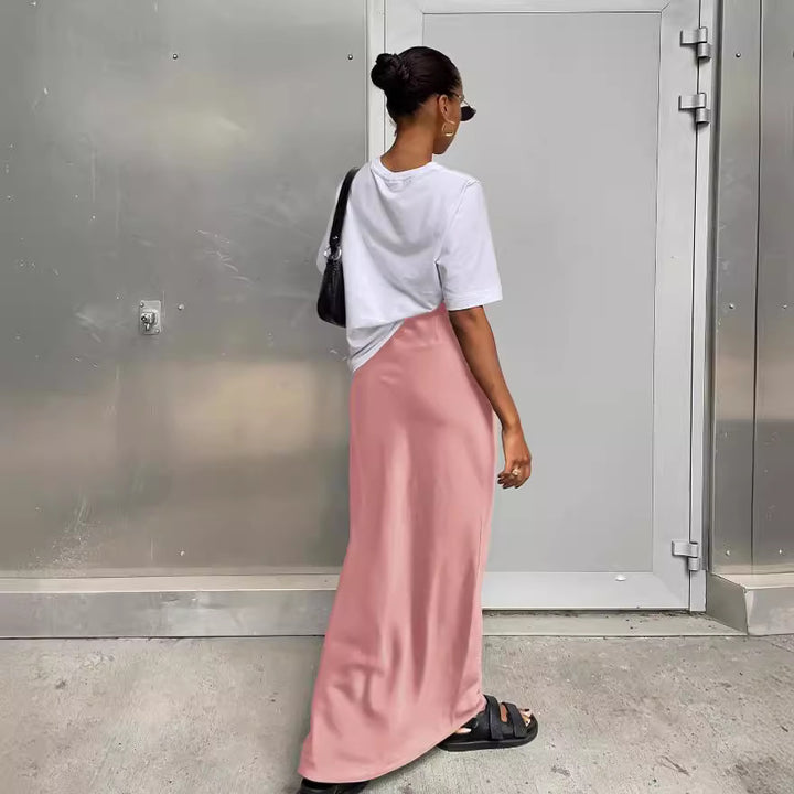 Damen Langes Satin-Rock mit hohem Schlitz Drune