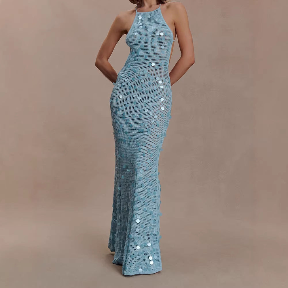 Damen Elegantes Maxikleid mit funkelnden Applikationen Drune