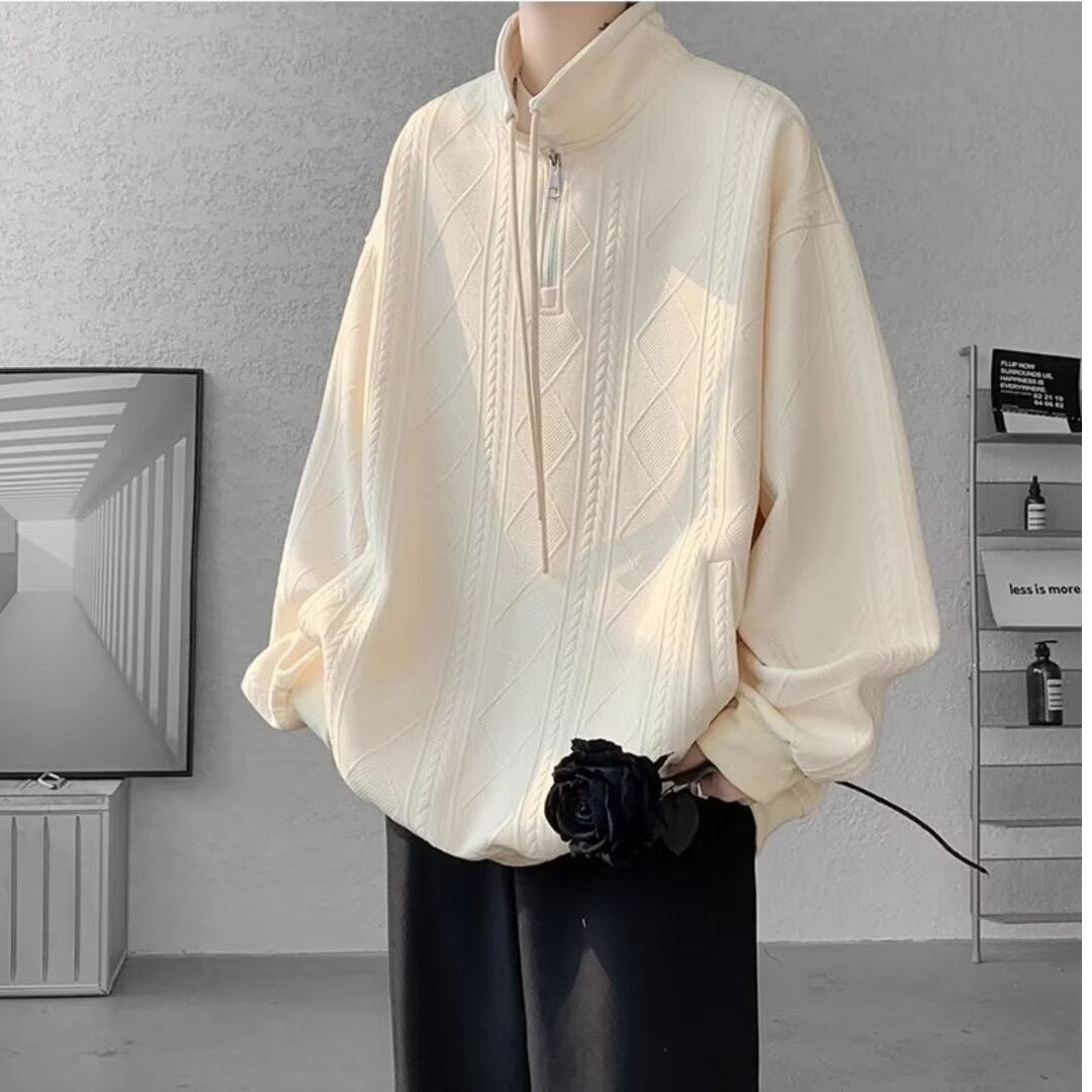 Damen lässiger Pullover mit modernem Stehkragen und Ringelzug Drune