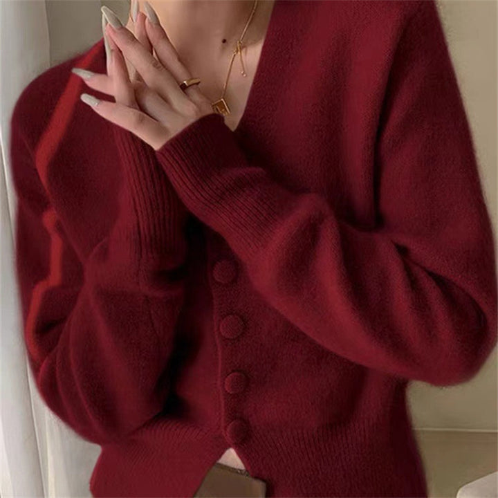 Damen kuscheliger Strickcardigan mit V-Ausschnitt und Knopfdetails Drune