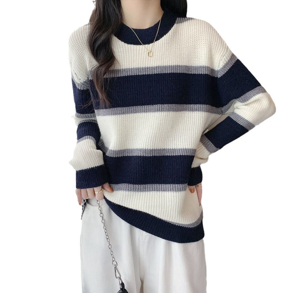 Damen lässiger Pullover mit farbenfrohem Streifenmuster Drune
