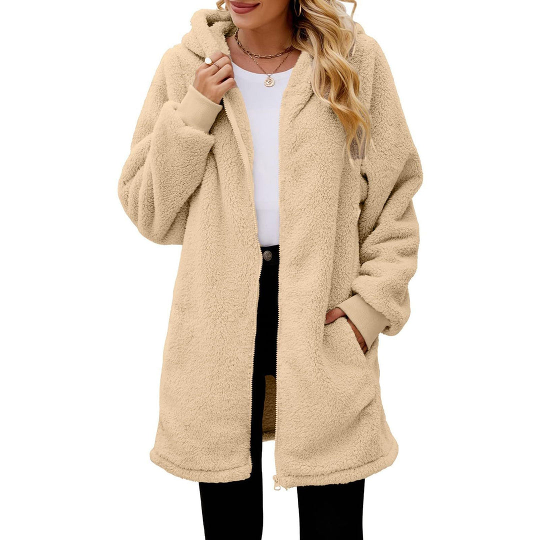 Damen kuschelige Fleecejacke mit Kapuze und seitlichen Eingrifftaschen Drune