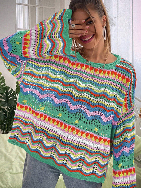 Damen Grober Strickpullover mit großzügigem Wellenmuster und weitem Schnitt Drune