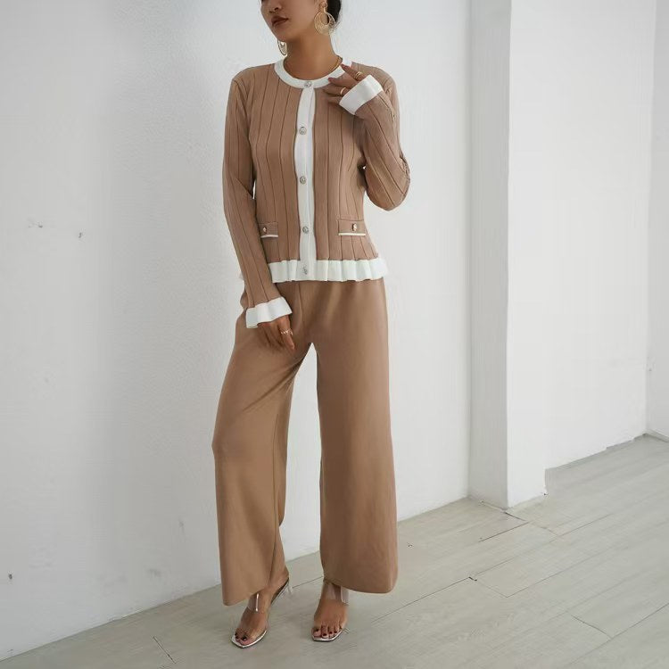 Damen elegantes Strick-Loungewear-Set mit dekorativen Details Drune