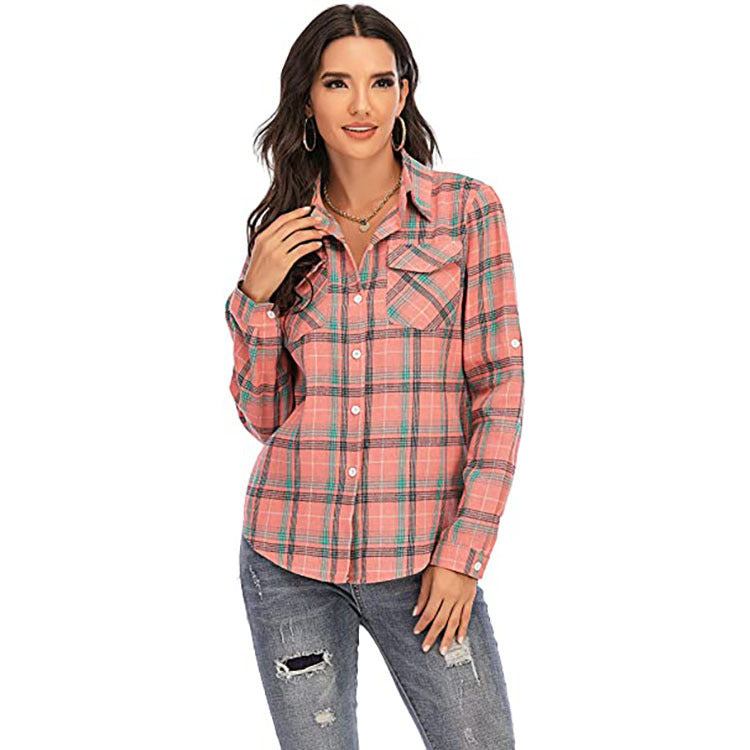Damen Karierte Flanellbluse Drune