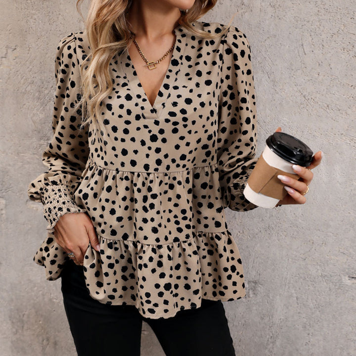 Damen luftige Bluse mit Rüschendetails und Punkten Drune