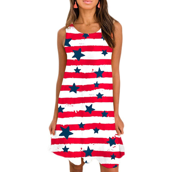 Damen ärmelloses Star-Muster Kleid mit himmelblauem Design und lockerer Passform Drune