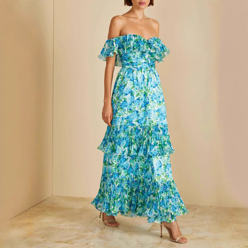 Damen Maxikleid mit voluminösen Rüschendetails und floralem Print Drune