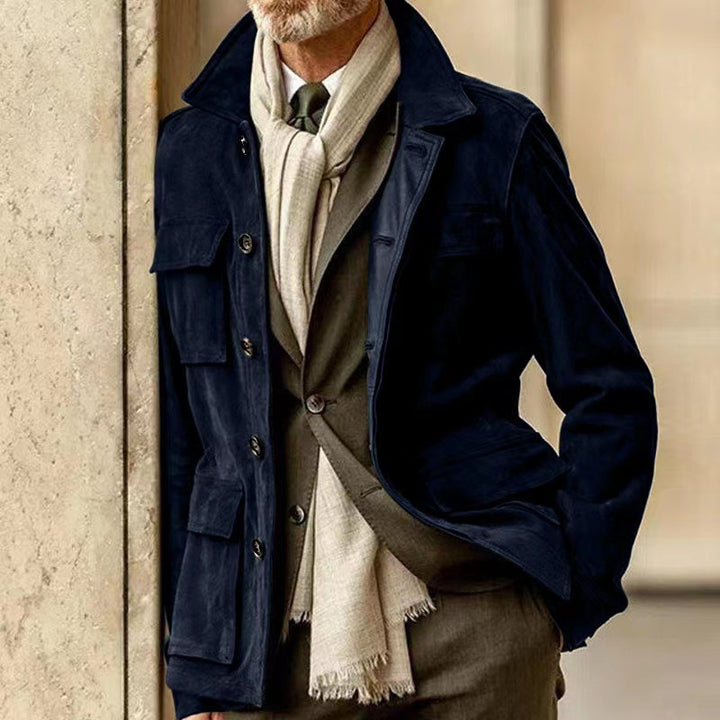 Herren Suede Utility Jacke mit praktischen Taschen und modernem Schnitt Drune