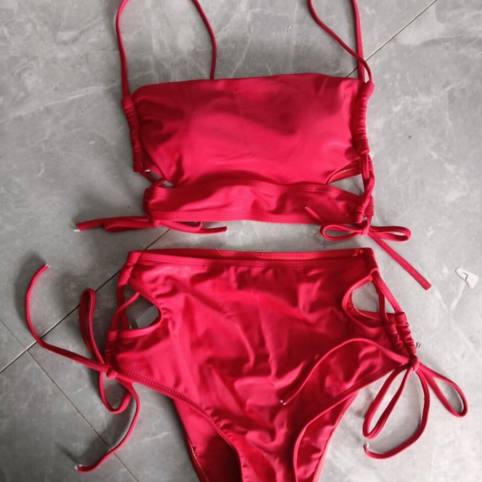 Damen Bikini-Set mit hohem Bund und modischem Knotendetail Drune