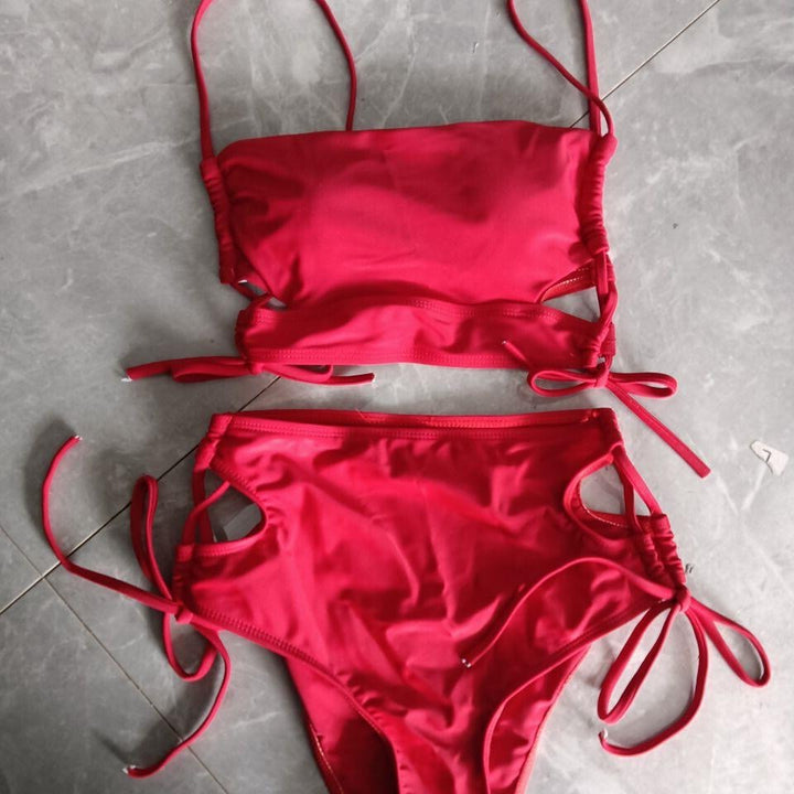 Damen Bikini-Set mit hohem Bund und modischem Knotendetail Drune