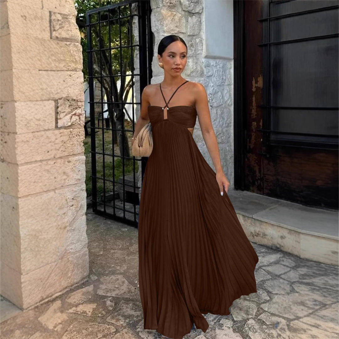 Damen Plisseekleid mit schulterfreiem Design und raffinierten Trägerdetails Drune