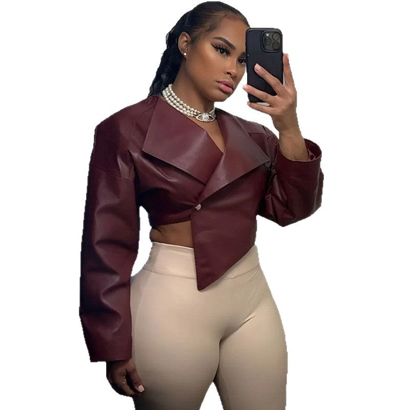 Damen Kunstlederjacke mit modernem Schnitt Drune
