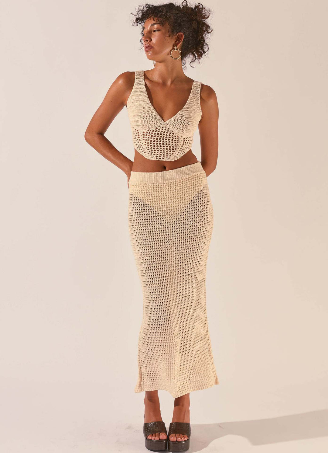 Damen gehäkeltes Crop-Top und Maxirock-Set Drune