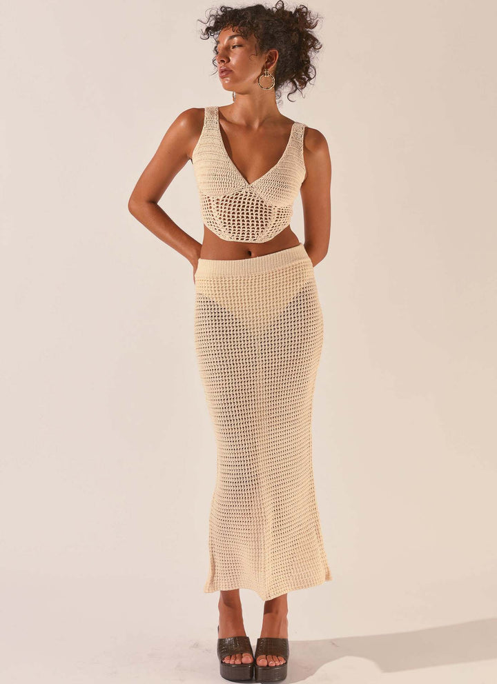 Damen gehäkeltes Crop-Top und Maxirock-Set Drune
