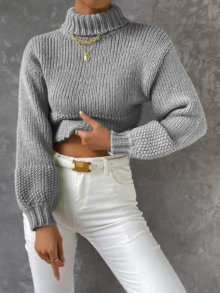 Damen Grobstrick Pullover mit hohem Kragen Drune