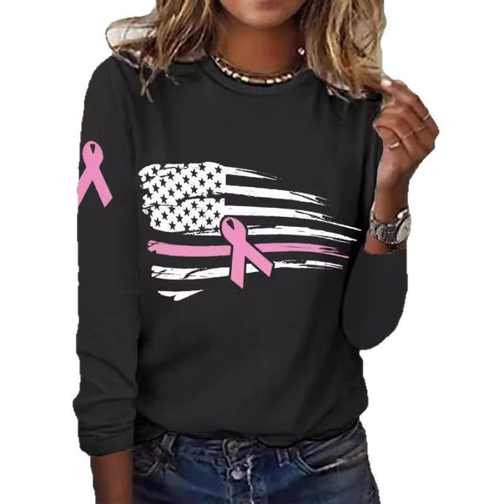Damen lässiges T-Shirt mit kreativem Flaggen- und Schleifen-Design Drune