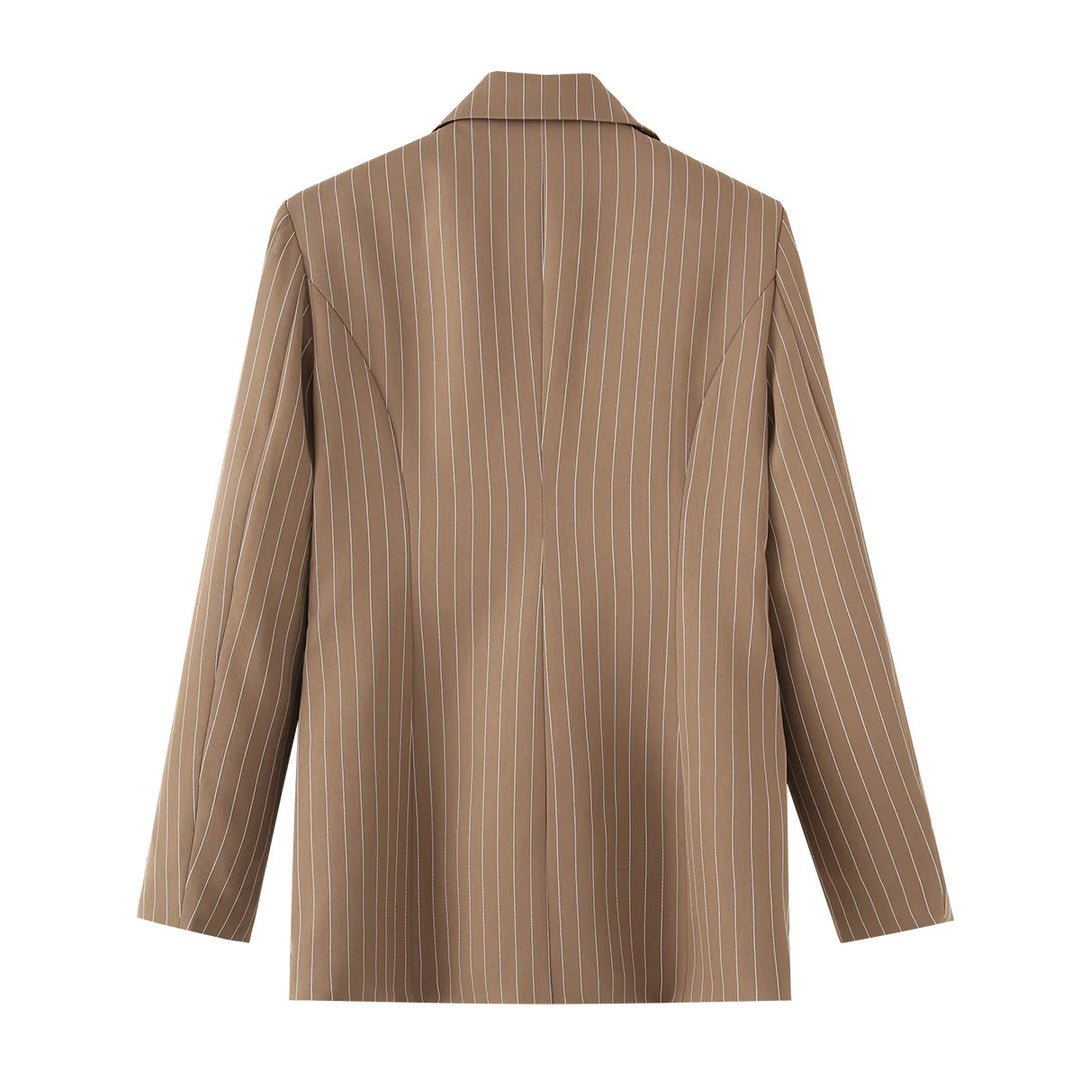 Damen gestreifte Blazerjacke mit elegantem Kragen und praktischen Taschen Drune