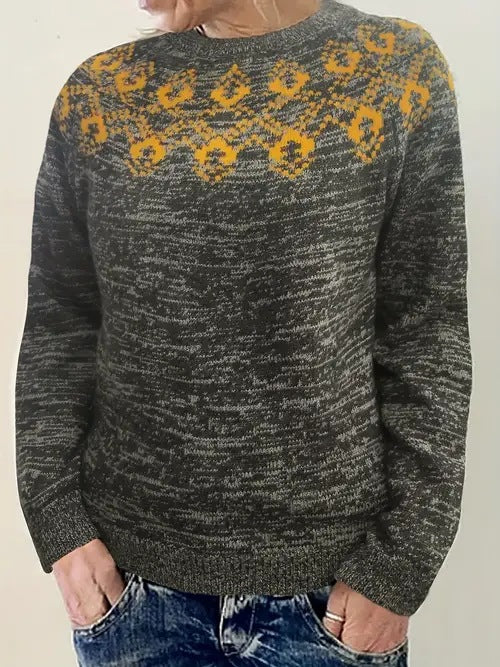 Damen nan Norwegerpullover aus Wollmix mit Rundhalsausschnitt und traditionellem Fair-Isle-Yoke Drune