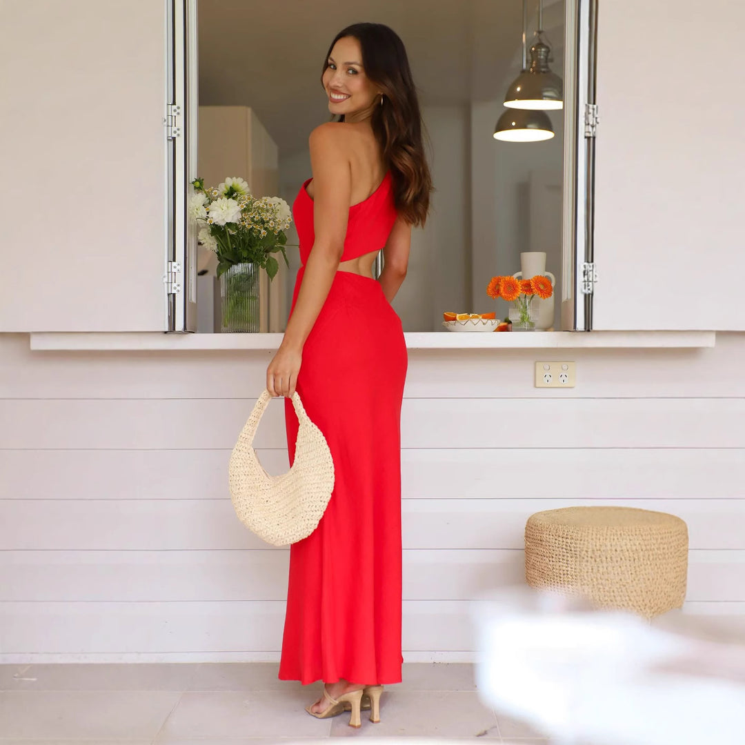 Damen Elegantes One-Shoulder Maxikleid mit figurbetontem Schnitt Drune