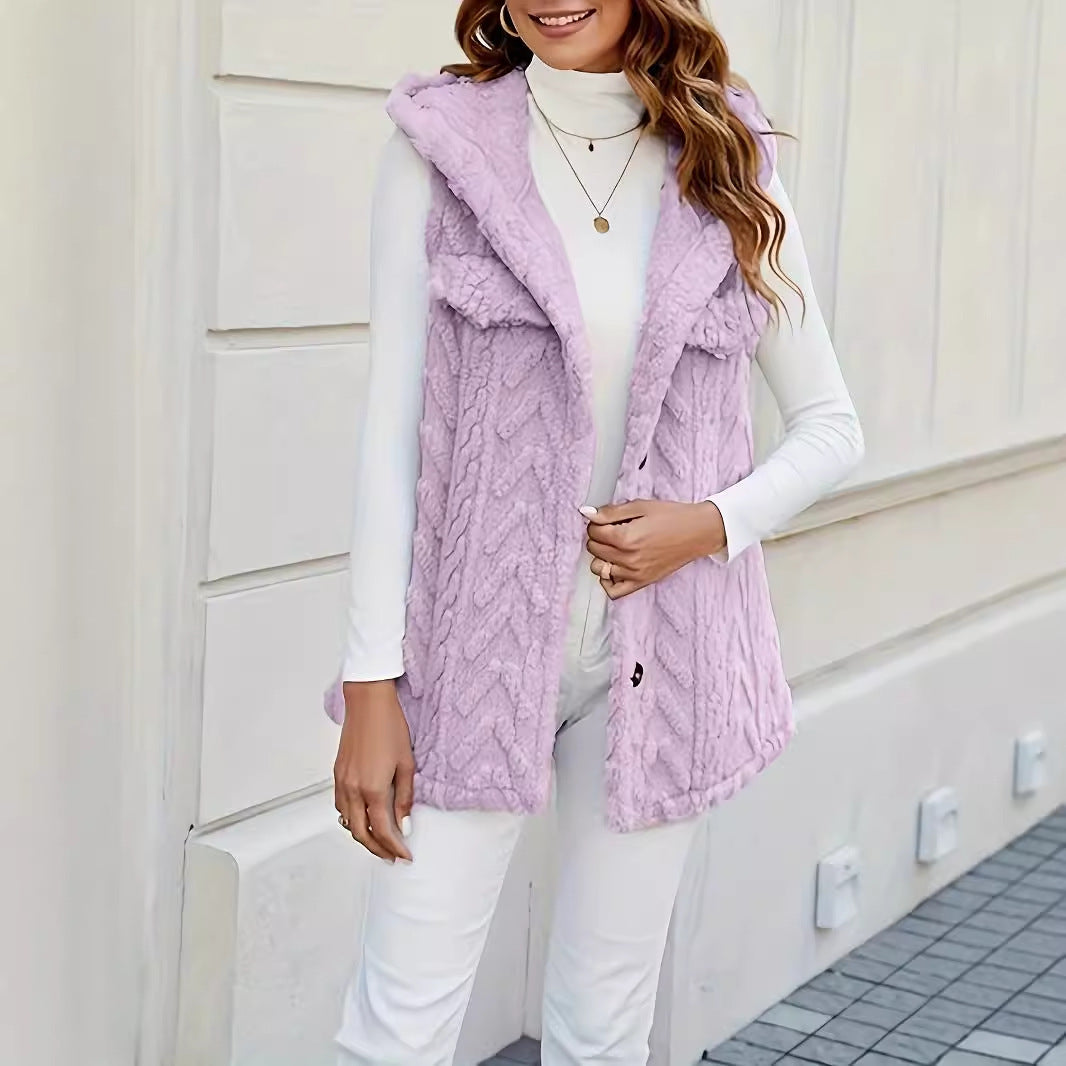Damen Strickweste mit Kapuze und Taschen Drune