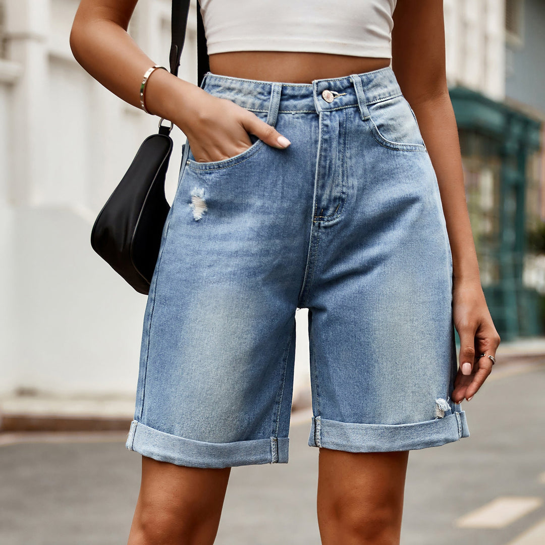 Damen entspannte Denim-Shorts mit umgeschlagenem Saum Drune