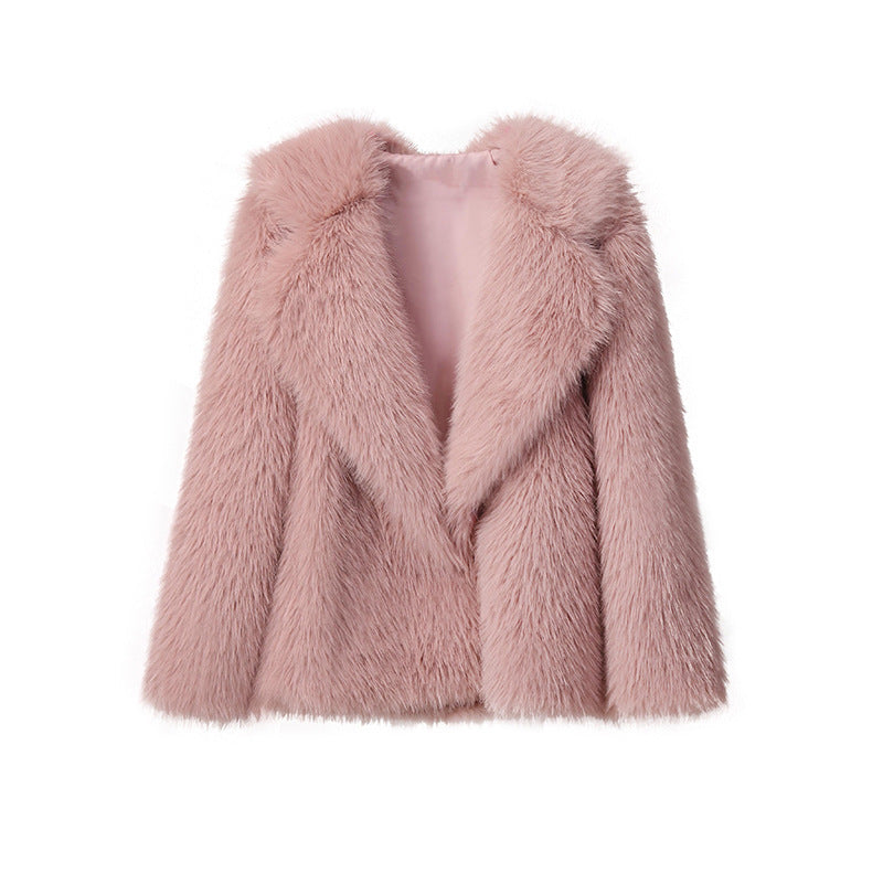 Damen eleganter Kunstpelz-Blazer mit stilvollem Kragen Drune