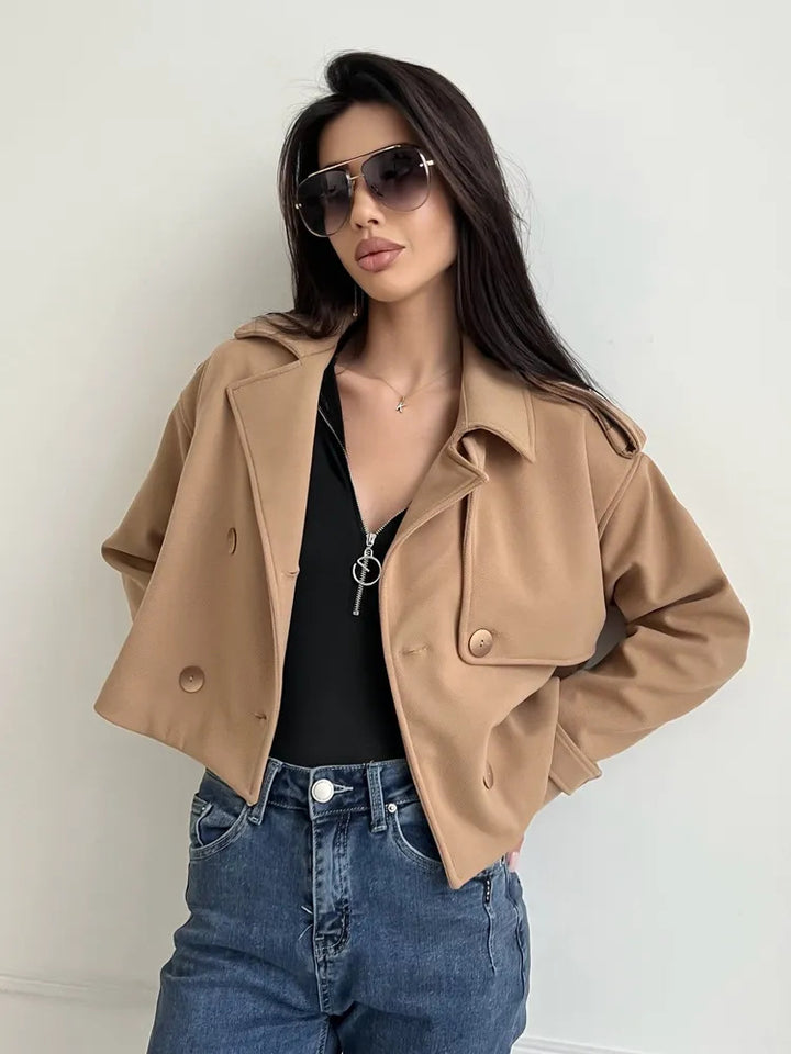 Damen Modische Kurzjacke mit doppelter Knopfleiste und lässigem Schnitt Drune