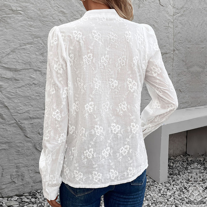 Damen Bluse mit floralem Stickdesign und eleganten Puffärmeln Drune
