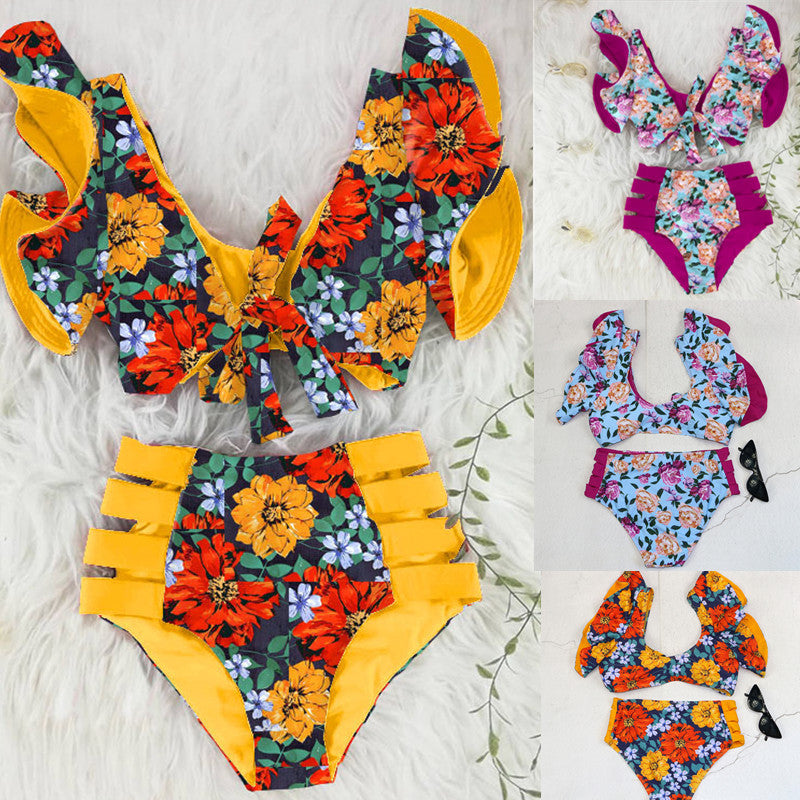 Damen Bikini-Set mit Rüschendetails und floralem Muster Drune