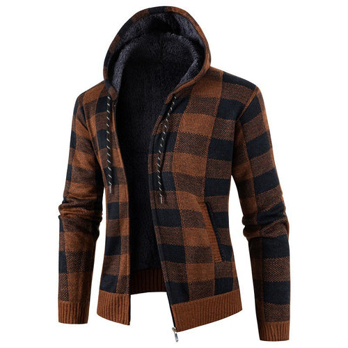 Herren Fleece-Kapuzenjacke mit Karomuster und weichem Innenfutter Drune
