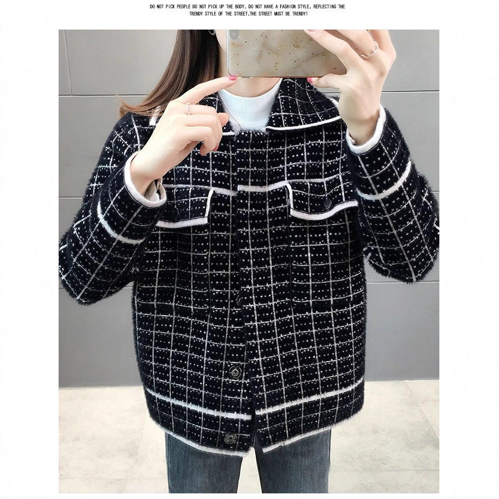 Damen elegante Karojacke mit strukturiertem Design und praktischen Taschen Drune