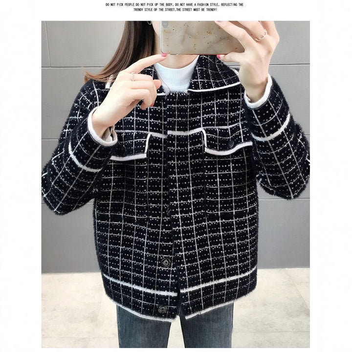 Damen elegante Karojacke mit strukturiertem Design und praktischen Taschen Drune
